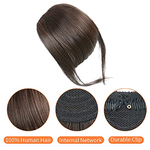 Thick Hair Bangs Clip in Fringe Human Hair Bang Real Human Hair Extension Unprocessed Fringe, Dark Brown Color, Thick Bangs - Image 4