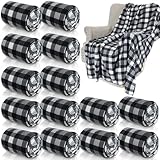 Preboun 15 Pcs Soft Fleece Throw Blanket Bulk Valentine Buffalo Plaid Throw Blanket Double Sided Cozy Blankets for Winter Bed Couch Sofa Office 50 x 60''(Black and White)