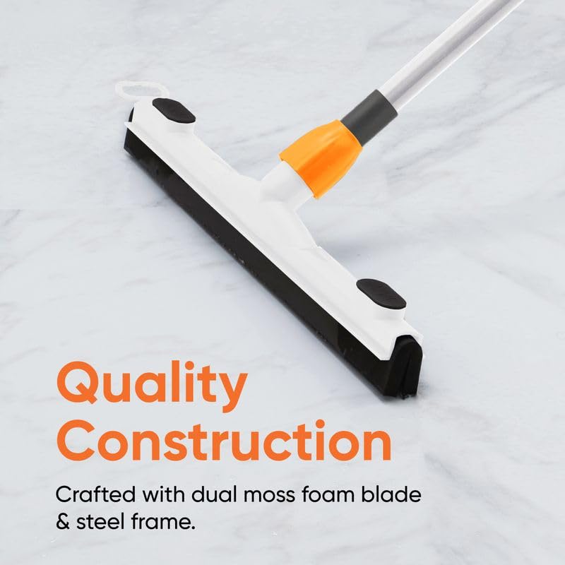 Image of Superio Floor Squeegee for Concrete, Tile, Laminate, Bathroom Floor - 34 inch- 60 inch Telescopic Long Handle - 18 inch Foam Window Squeegee
