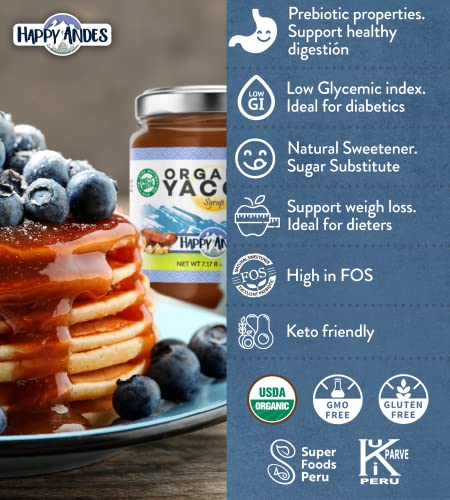 Happy Andes Organic Yacon Syrup Oz. 100 Vegan Raw Lowcalorie Peruvian Sweetener Sugar Substitute For Blood Glucose Control Healthy Glutenfree Nongmo Natural Prebiotic Superfood. thumb #1