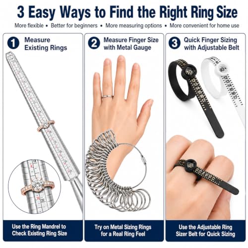Image of Ring Mandrel Sizer Metal Jewelry Measure Size 1-13 with Rings Finger Gauge Set of 27 Pcs Circle Models Jewelers Sizers Tools