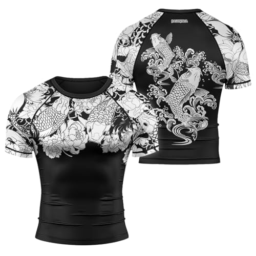 Japanese Koi Fish Ranked Men’s Short Sleeve Fight Shirt MMA BJJ Jiu-Jitsu Training Base Layer Rash Guard