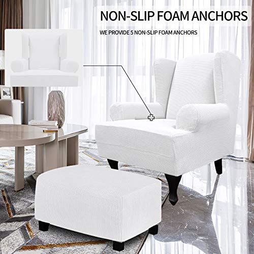 Image of Easy-Going Stretch Large Wingback Chair Sofa SlipcoverSnow White | 1-Piece Sofa Cover Furniture Protector Couch Soft with Bottom, Spandex Jacquard