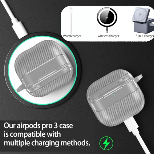 Image of for Soft AirPods Pro 3 Case 2025 | Cool Carbon Fiber Air Pods Pro 3 Case | with Keychain | Airpod 3 Pro Cases for Man(Model A2700 /A2931)(White)