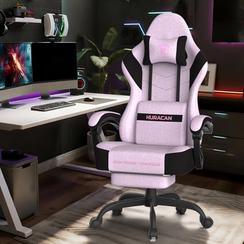Verdego Gaming Stuhl, Gaming Chair mit Massagefunktion Kopfstütze und Fußstütze, Polyester Atmungsaktiv, Gamingstuhl Verstellbare Rückenlehne 90-135°, Höhenverstellbar 10cm, Gamer Stuhl, Rosa