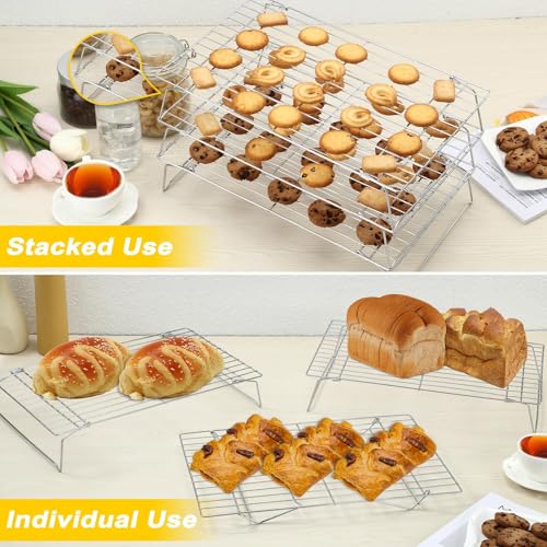 Image of Hunnycook Cooling Racks - 10 * 16 Inch 3PCS Stackable Tall Baking Racks, Stainless Steel Wire Rack for Baking Sheet, Cooling Racks for Cooking and Baking, Oven and Dishwasher Safe