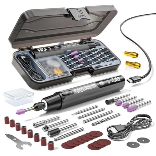 Kit de Herramienta Rotativa Inalámbrica | Taladro de Precisión Recargable de 6 Velocidades,Aparato con Luz - para Restauración de Modelos, Reparación Electrónica, Joyería,