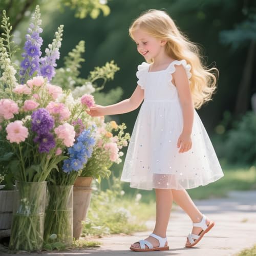 Image of Otter MOMO Girls Open Toe Princess Flat Sandals with Comfort Sole Summer Sandals