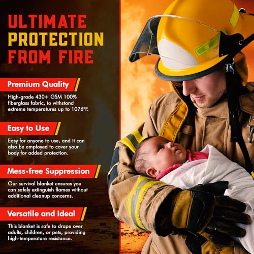 Mart Cobra Emergency Fire Blanket for Home and Kitchen – Easy to Carry 40” x 40” Fire Suppression Blanket Can Fit in Survival Kits & Camping Gears – Made with 100% Fiberglass Fabric – 2-Pack