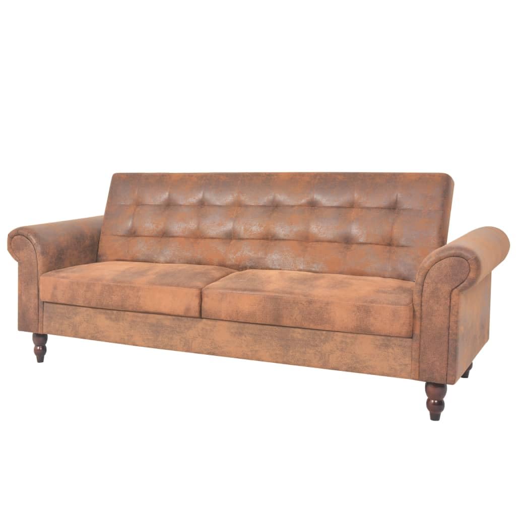 vidaXL Canapé à 2 Places Convertible accoudoir Daim synthétique Marron