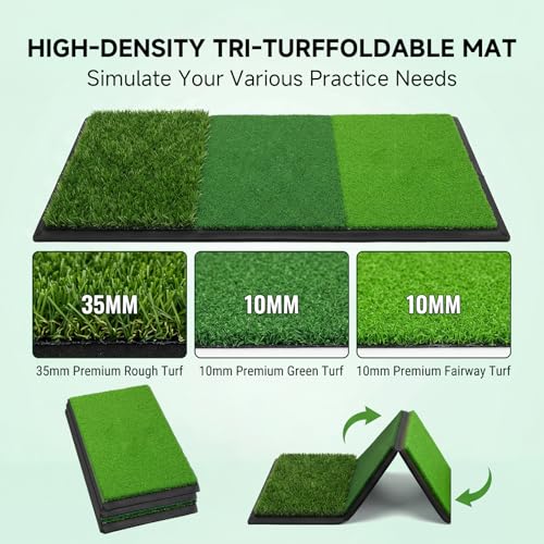 Golf Practice Net 10x7FT with Tri-Turf Mat