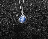 Blue Kyanite necklace by Majade. Jet blue pendant, Blue kyanite and diamonds jewellery. Handmade 14k white gold necklace. Simple minimalist necklace. Royal blue color teardrop pendant. - Image 4