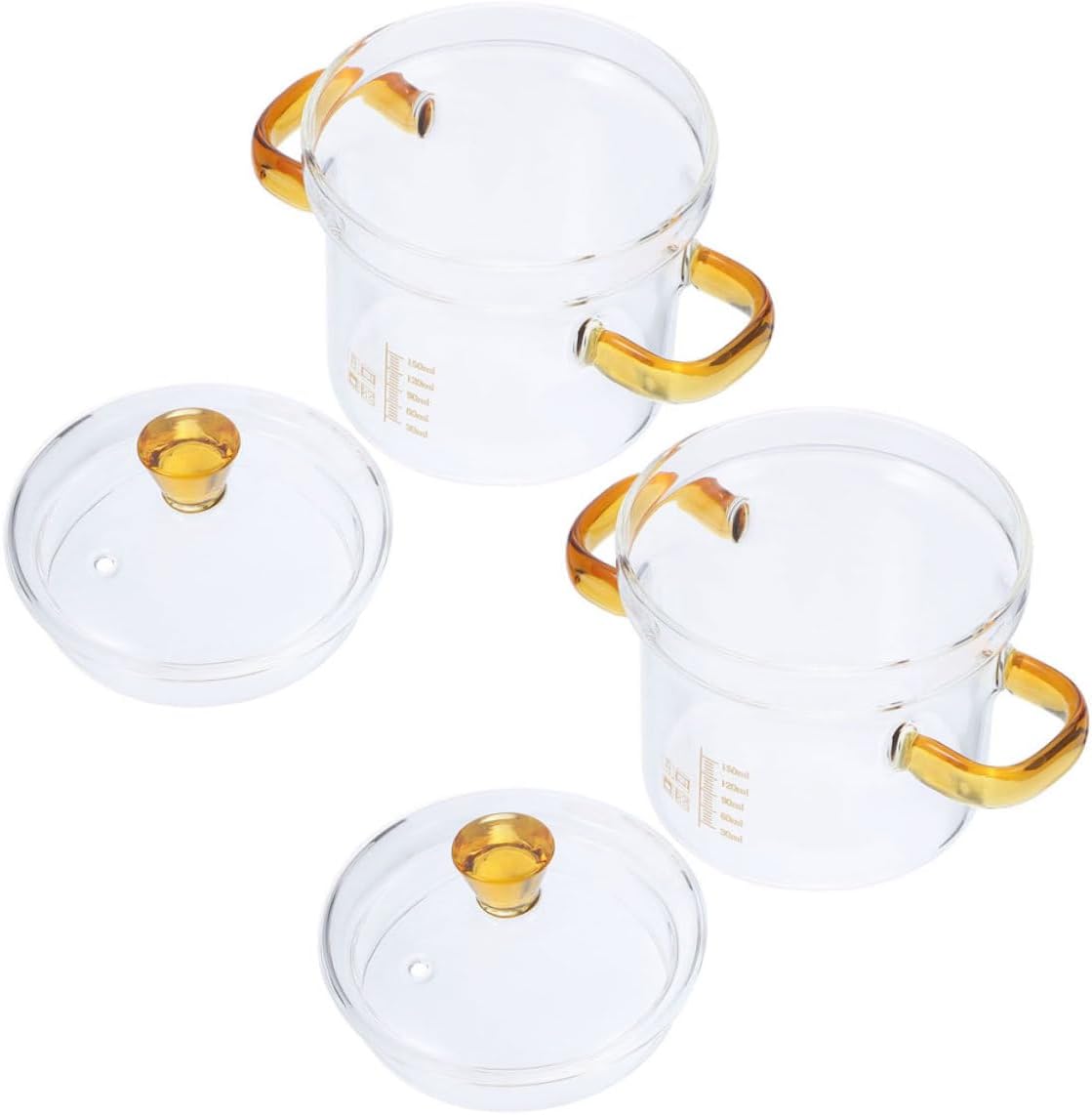 Mikinona Glass Cooking Pot Set 2 Small Soup Pots Lids Kitchen Cookware Double Handle