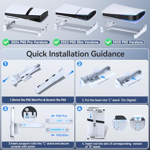 oivo ps5slimpro horizontal stand for disc amp digital console stable ps5 accessories base stand with upgraded support rods on bottom amp scalable design for playstation 4 console-white
