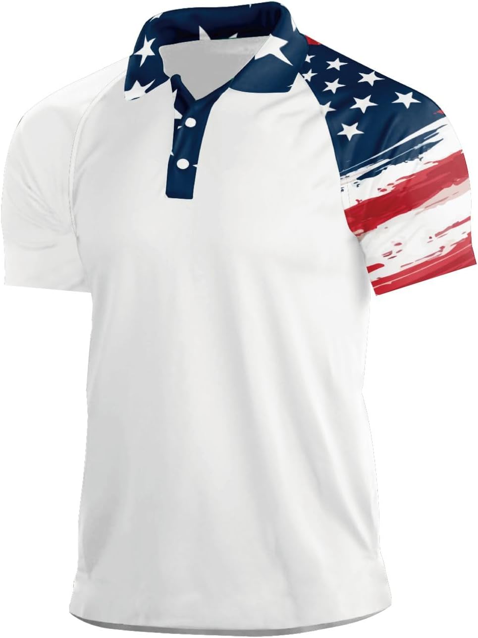 H HYFOL Short Sleeve Polo Shirts for Men Star Patchwork Graphic Stretch Casual American Patriotic Raglan Golf Polos for Men