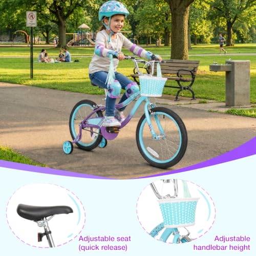 Image of WEIZE Kids Bike, 14 16 Inch Children Bicycle for Girls Ages 4-12 Years Old, Front Basket, Bell, Streamer, Doll Seat, Adjustable Seat & Handlebars, Coaster Brake, Multiple Color