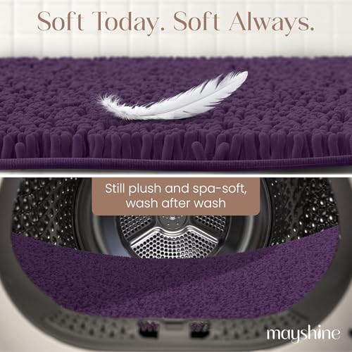 Image of MAYSHINE Plush Shaggy Chenille Bath Mat | Extra Soft, Super Absorbent, Non-Slip Bathroom Rug | Fluffy Microfiber, Area Rug Sets for Bathroom Floor, Kitchen, Living Room | 47 inchx27 inch | Plum