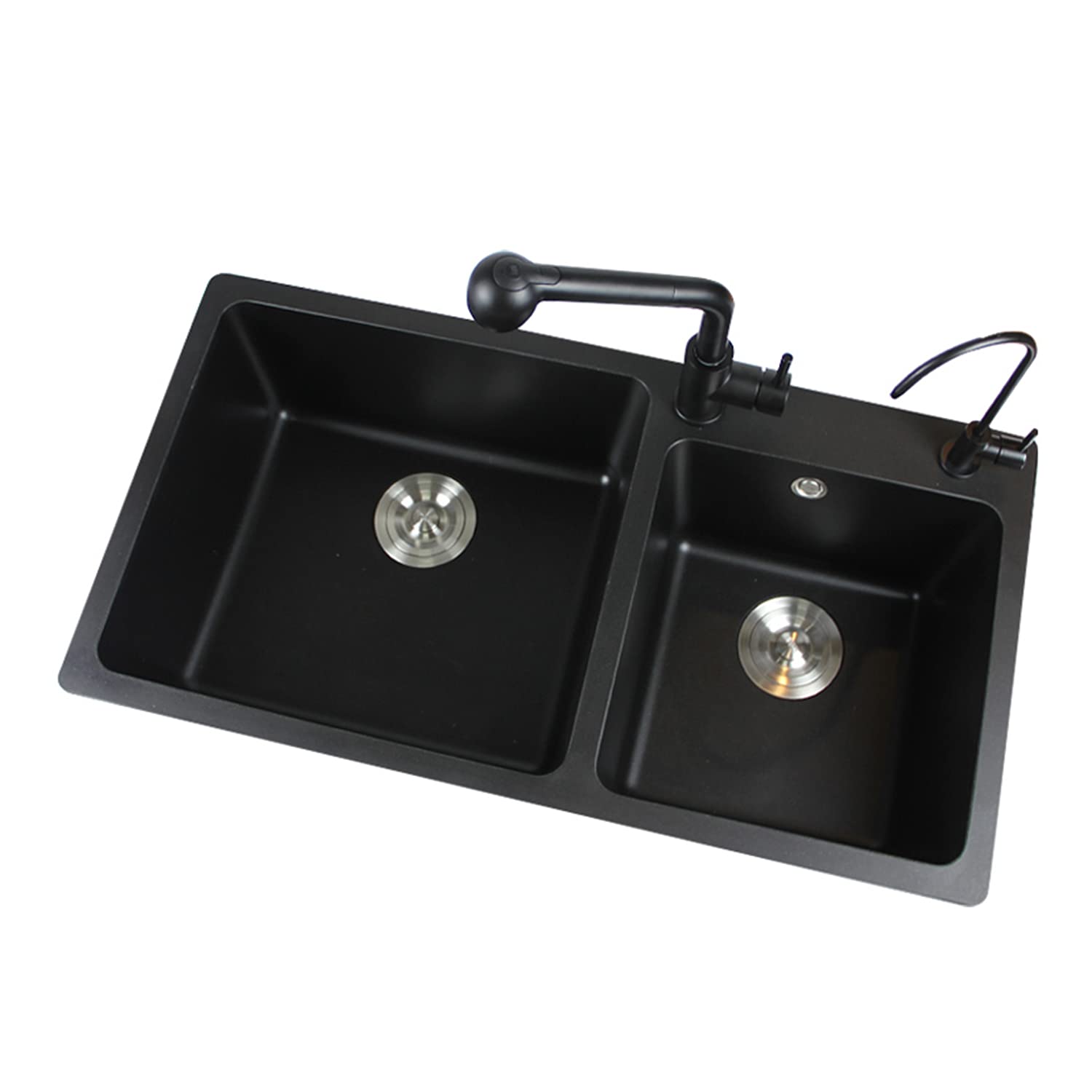 Amazon Co Jp キッチンシンク 大型長方形ダブルボウルシンク レストランバーカウンター用ブラッククォーツストーンシンク アンダーマウントワークステーションのシンクセット Diy 工具 ガーデン