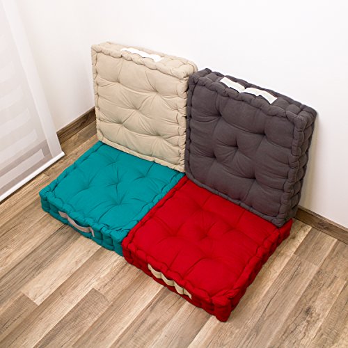 Alphadeco Sitzkissen Uni aus Baumwolle (170g/m2) - 45x45x10cm - Bodenkissen, Stuhlkissen, Sitzerhöhung (Grau/Anthrazit)