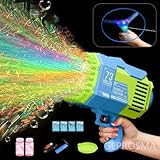 GEPROSMA Pistola de Burbujas para Niños a partir de 3 años, Bazooka ,con 73 Agujeros y LED, Recargable Juguete Automático Eléctrico Aparatos para Hacer Pompas de Jabón, Jardin Exterior, Bodas