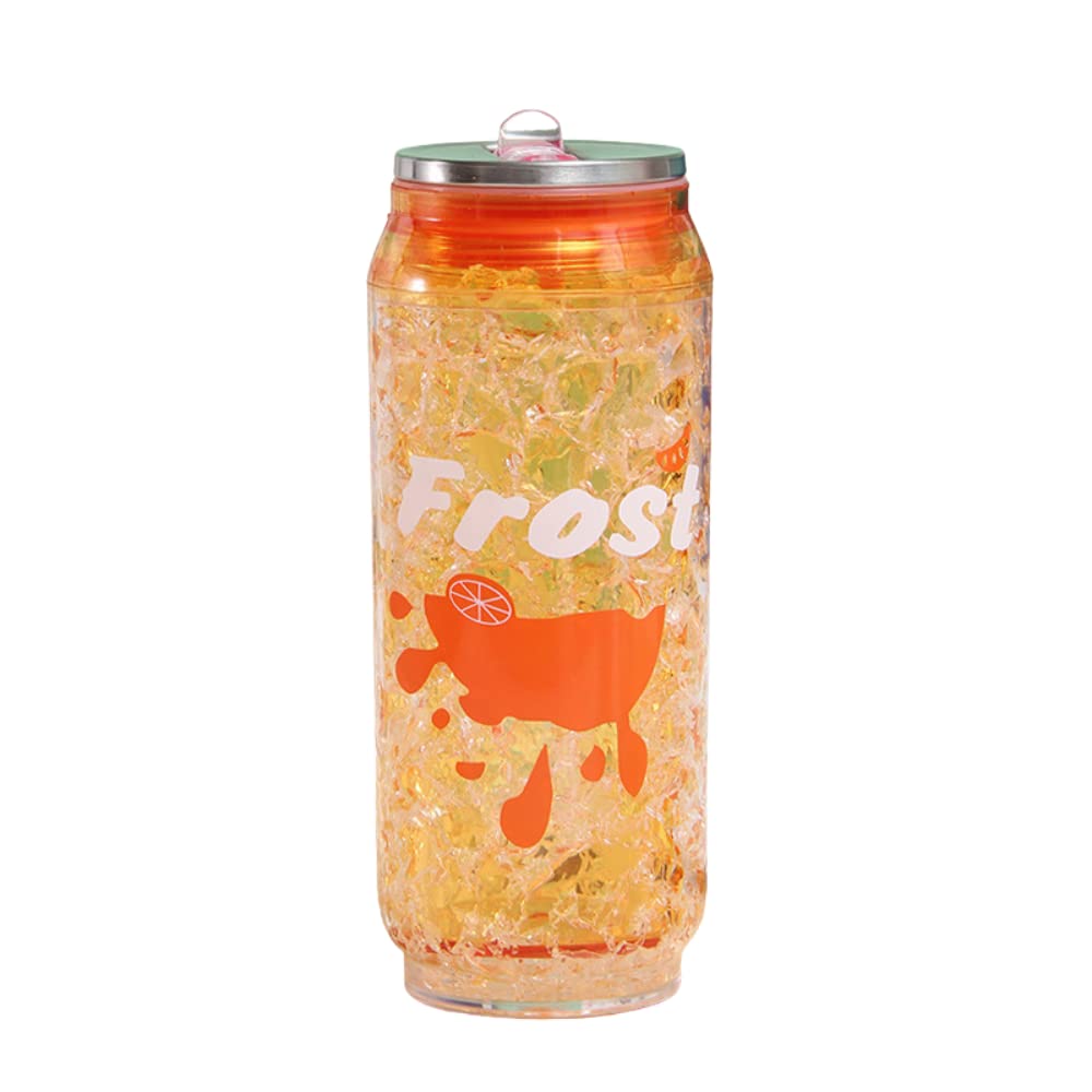 Kawaii Magic Summer Refrigeration Bottle with Crushed Ice Gel - Double Walled Clear Bottle for Kids & Adults - Refrigerates Coffee, Juice, Soda, Milk & Tea (Orange)