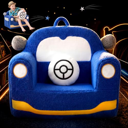 OUOZZZ Canapé Enfant pour 3-6 Ans, Fauteuil chauffeuse en Sherpa Doux, Petit Fauteuil Mini canapé avec Coussin pour Chambre, Bleu Voiture
