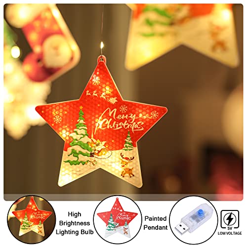 BLOOMWIN Christmas Curtain Lights 3m x 0.65m USB Window Lights Christmas Decor LED Fairy Lights String for Bedroom Indoor Hanging Lights Star Snowflake Snowman Xmas Tree Stockings Home Decorations - Image 3