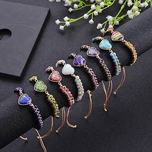 Image of Women Boho Wrap Bracelet,Handmade Natural Stone Crystal Emperor Beads Heart Bracelet, Fashion Bohemian Jewelry Gift for Women