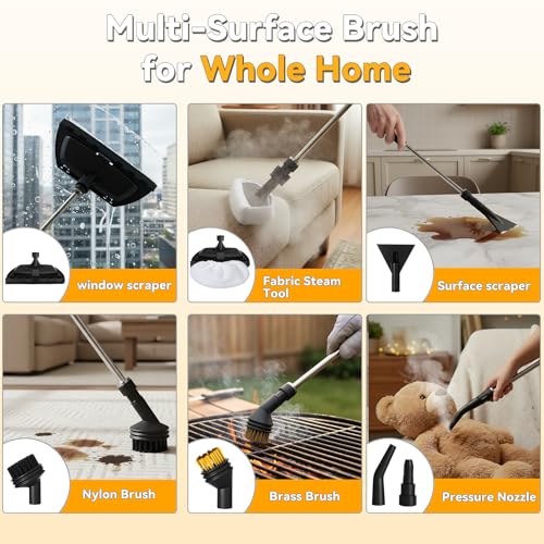 Image of 2500W Portable Handheld Steam Cleaner, 54oz Large Water Tank, 3-Level Adjustable Handle, 15s Fast Heating Steam Steamer with 20 Pcs Accessories, Plug-and-Play Design for Home Kitchen Car Cleaning