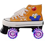 ZXM Canvas-Rollschuhe for Damen und Herren, Zweireihige Graffiti-Rollschuhe, Klassische Rollschuhe mit leuchtenden Rädern, Retro-High-Top-Outdoor-Skate-Schuhe (Color : Yellow, Size : 35 EU)