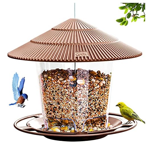 Hanizi Bird Feeder Outdoor Hanging for Wild Bird Seed, Brown