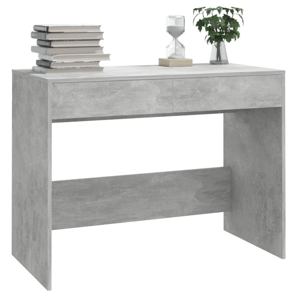 Scrivania grigio cemento, 101 x 50 x 76,5 cm, in legno con 2 cassetti, robusto tavolo da lavoro per ufficio e casa, piano stabile per monitor e accessori, semplice