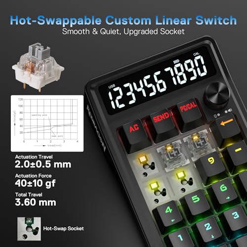 Image of Redragon K733 Wired Gasket RGB Number Pad, 22 Keys Mechanical Numpad w /PC & Calculate Modes, 10 Digits Calculator Display, Knob Control, 5-Layer Noise Dampening, Creamy Custom Linear Switch