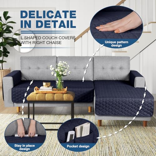Image of TAOCOCO Sectional Couch Covers 100% Waterproof L Shaped Sofa Covers for Right Hand Facing Chaise Lounge, 2 Pieces Couch Cover L Shape Furniture Protector Slipcover for Pets Kids, Small /Dark Blue