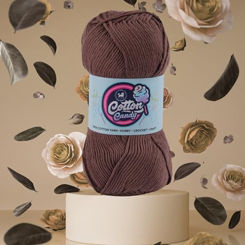 Image of NESTNHAVEN Cotton Candy 100% Cotton Yarn - (100g, 185 Meters) - Luxury Yarn for Crochet, Amigurumi, Embroidery, Toys, Garments, Flowers and Hobby, Projects. (Dark Brown) | (400 Gm)