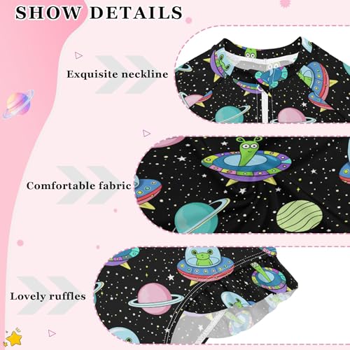 Cute Alien UFO Girls Long Sleeve Rashguard Swimsuit UV Protection One-Piece Swimwear Bathing Suit B04039964