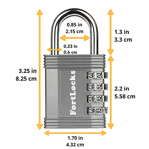 Image of FortLocks Padlock - 4 Digit Combination Lock for Gym Outdoor & School Locker, Fence, Case & Shed - Heavy Duty Resettable Set Your Own Combo - Waterproof & Weatherproof (4 Pack - Silver)
