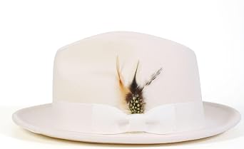 MONTIQUE - Long Lasting Lightfelt 2 1/2 inch Wide Brim Wool Felt Fedora Hat for Men, White Hats for Men, Mens Fedora Hat - White - Medium - H60