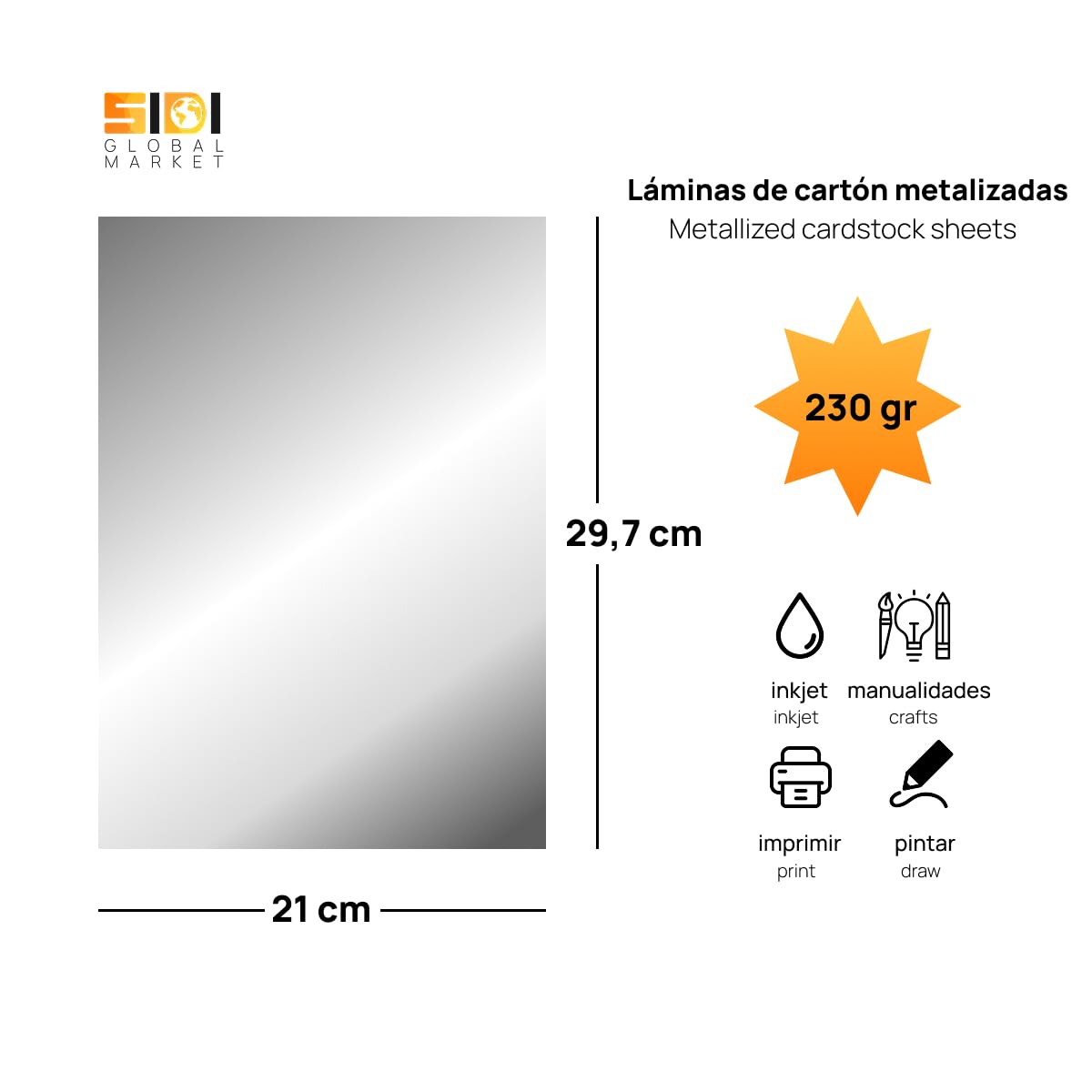 Cartulina A4 Azul Metalizada 230 g Cartulina Brillo Reflectante para Manualidades, Scrapbooking, Impresora Inkjet y Láser, Papel Cartulina Premium Metalizado – SIDI (azul metalizado, 25h) — view 2