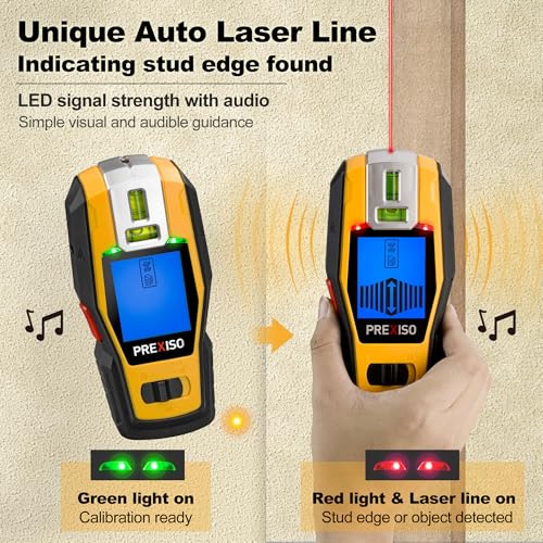 Image of PREXISO 2-in-1 Stud Finder with Laser Level, Rechargeable Cross Line Laser