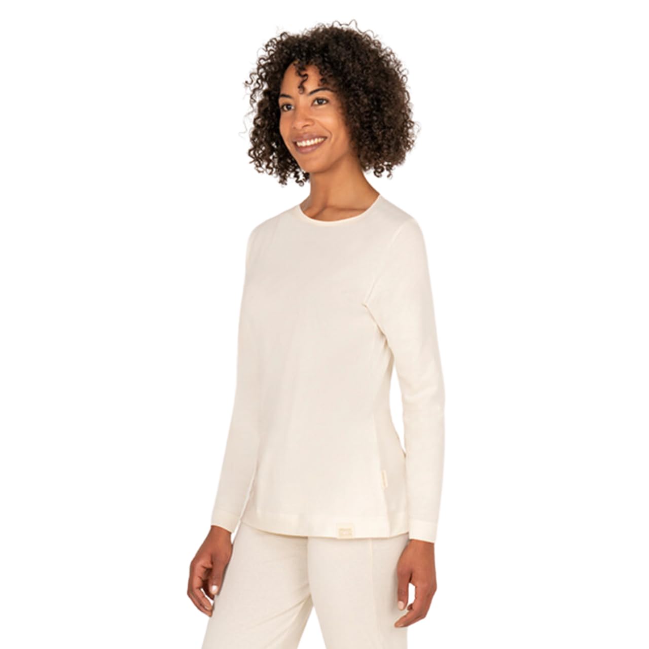 Damen-Langarmshirt, 100% Bio-Baumwolle, frei von Chemikalien, weiß, atmungsaktiv, hypoallergen, umweltfreundlich
