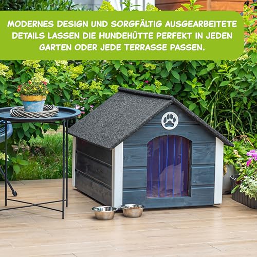 Outentin Hundehütte Outdoor Isoliert - Hundehaus für Mittelgroße Hund - Winterfest und Wetterfest - Hunde Haus für Draußen mit schrägem Dach - Stabile Villa und Moderne Design - 76 x 63 x 60cm-Nuss