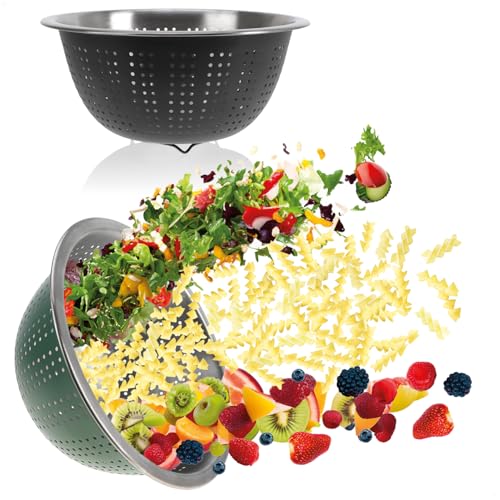 com-four 2 coladores de cocina de acero inoxidable – Colador clásico para pasta – Punzón para lavar frutas, verduras y ensalada – colador redondo – Accesorios de cocina de metal – Colador (2 unidades