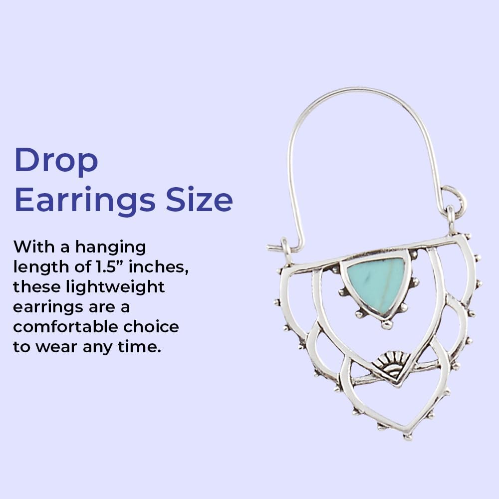 Genuine Turquoise Earrings for Women, Sterling Silver Western Boho Earrings, Gemstone Jewelry Gift