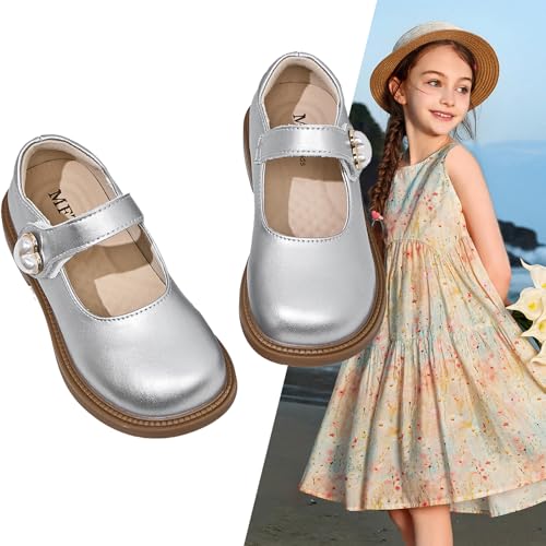 WUIWUIYU Girls School Uniform Dress Shoes Round-Toe Formal School Soft Mary Jane Shoes Heart-Shape Diamond Strap Flats2