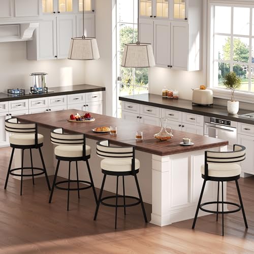 Flouki Swivel Counter Height Bar Stools Set of 4, Upholstered