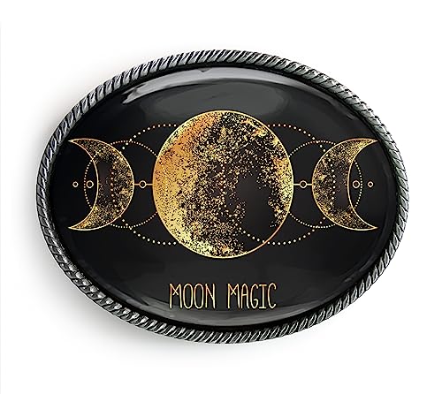 Magic Moon Belt Buckle - Wicca Pagan Witchcraft Handmade Artisan Buckle (Antique Silver)
