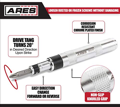 Ares 18026-1/4-Inch Drive Manual Reversible Impact Driver - Includes 6-Piece Flathead, Phillips, And Spiral Screw Extractor Bit Set - Disengage Rusted Fasteners Or Frozen Bolts - Compact Design #TOP2