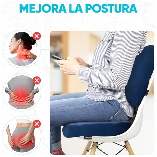 Miniatura 5 de Fortem Pack Cojín Silla Oficina Y Almohada Lumbar - Cojín Para Silla Ordenador En Forma De U Y Almohada Lumbar Con Espuma Viscoelástica Para Asiento Coche, Gaming, Trabajo - Fundas Lavables