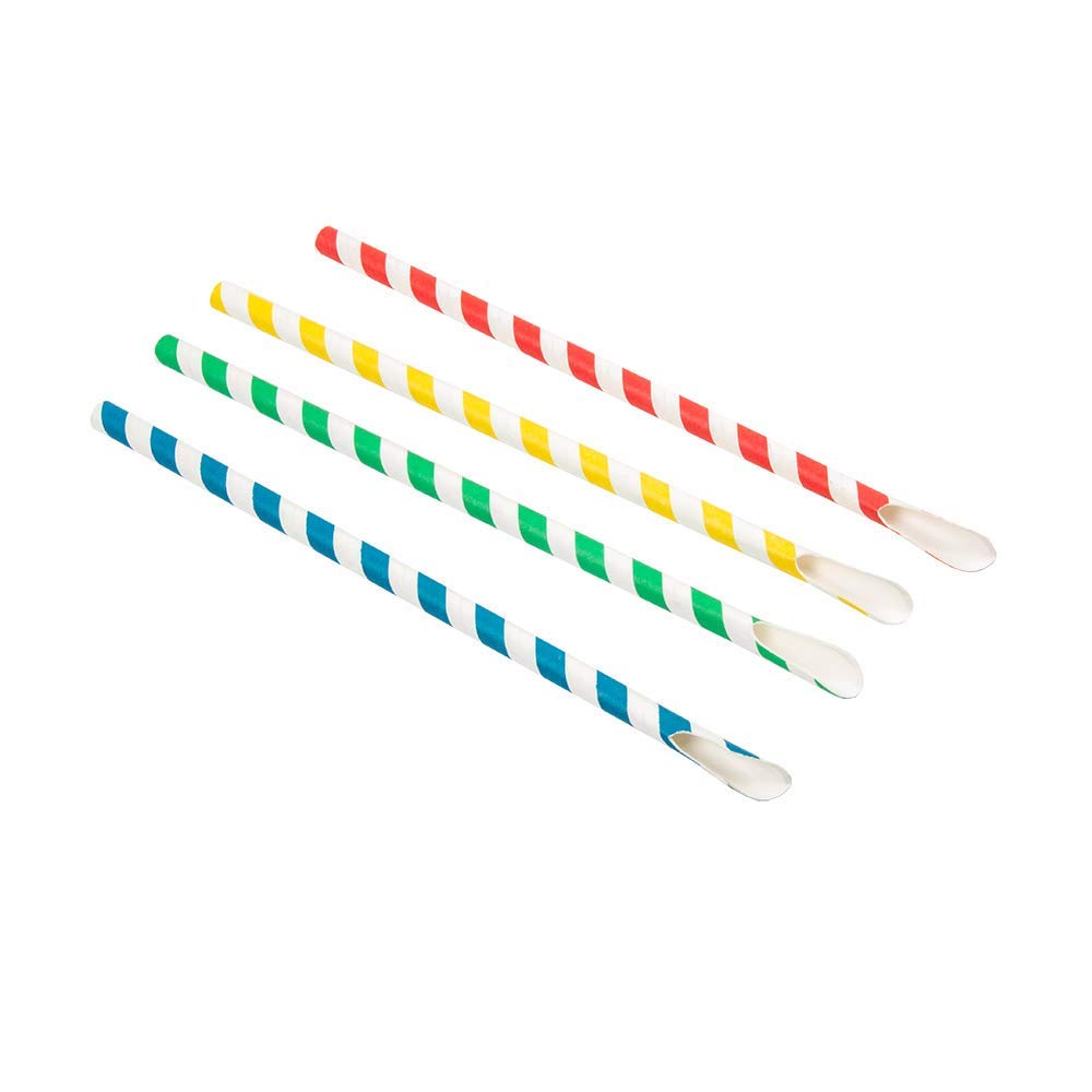 García de Pou - 100 unidades - Pajitas A Rayas Con Cuchara Ø0,8X21 Cm Surtido Papel